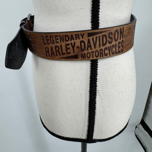 Harley Davidson Men's 30 Brown Studded Brown Leather Belt 97652/04V - Picture 4 of 6
